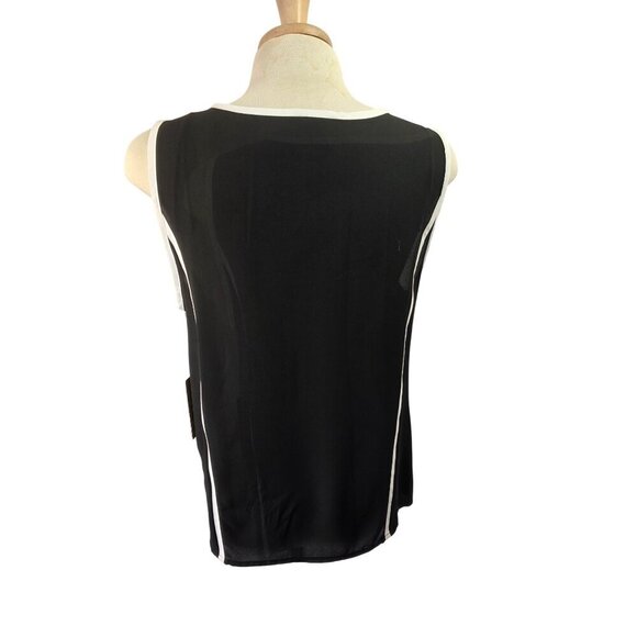 Halogen Tipped Slvless Top Keyhole Round Neckline Sz M/L White Trim on Black NWT - Picture 4 of 11